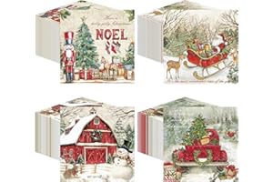 Janlaugh 200 Pcs Christmas Cocktail Napkins Disposable Nutcracker Paper Napkins Decoupage 2 Ply Vintage Santa Beverage Dinner Towels for Xmas Party Favor Supplies