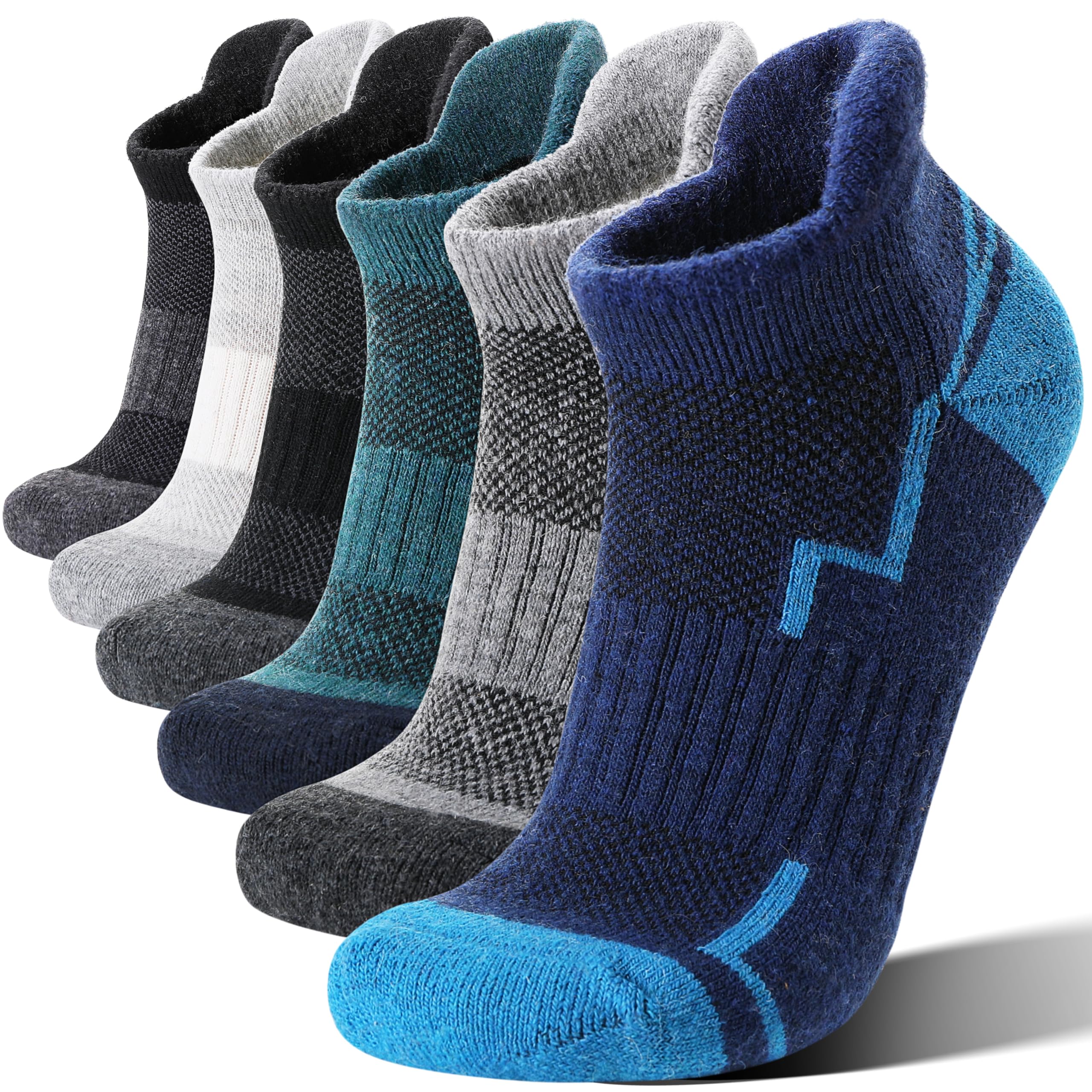 Photo 1 of Welwoos Merino Wool Ankle Hiking Socks Thermal Warm Thick Winter Compression Support Running Cushion Athletic No Show Socks for Men Gifts Stocking Stuffers 6 Pairs(Deep Color Mixed,L)