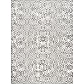 Nicole Miller New York Corin Ogee Indoor Outdoor Area Rug, UV Fade Resistant, Low Pile, Warm Grey/Cream, 7'10"x10'2"