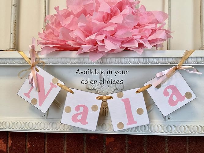 Amazon Com Pink And Gold Children S Name Banner Baby Shower