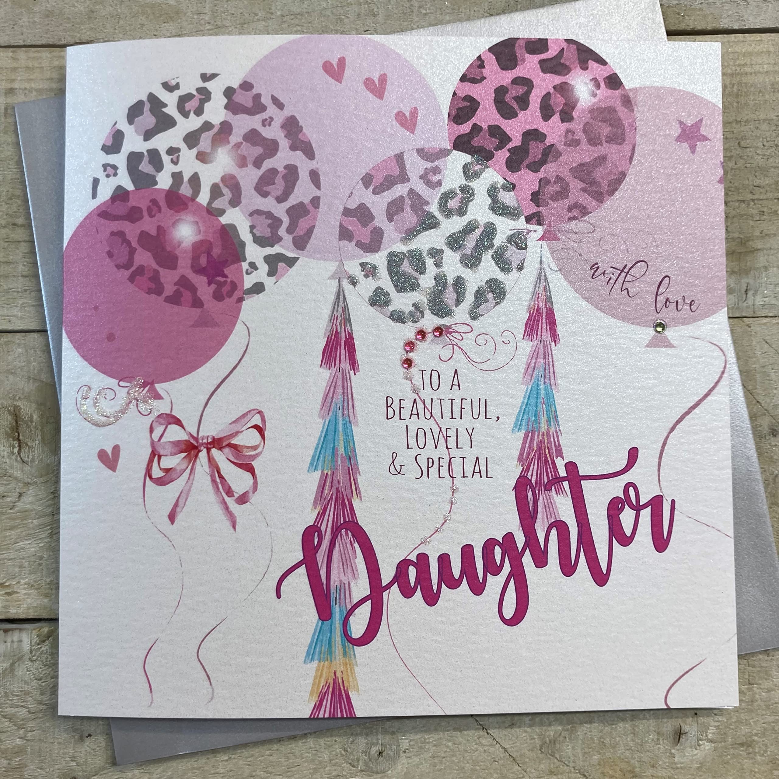 WHITE COTTON CARDS To A Beautiful Daughter Handmade Large Birthday Card, Red Bow, XLBD21,22cm x 22cm