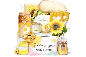 SHINNYWIS Birthday Gifts for Women, 12pcs Sunflower Self-Care Package, Sending Sunshine Get Well Gifts for Women, After Surgery Recovery Gifts, Thinking Of You Relaxing Spa Basket for Her Sister Mom Friends