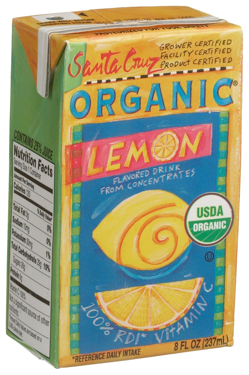 Santa Cruz Organic Lemon Juice Drink, 8Ounce Aseptic