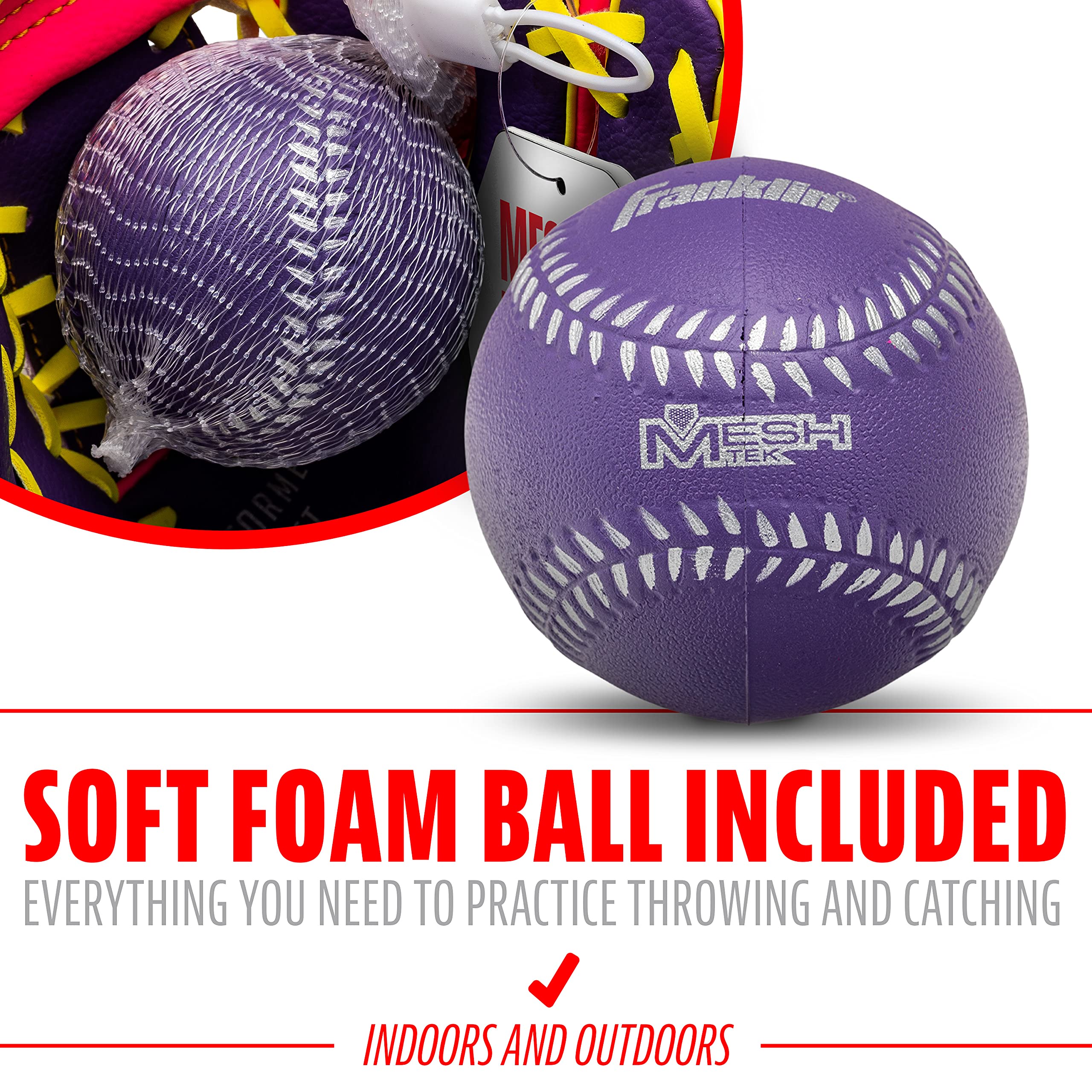 Kids Baseball Glove + Ball Sets - Meshtek Youth Teeball Gloves for Kids + Toddlers - Left + Right Hand Throw Mitts + Glove Sets with Foam Balls - Boys + Girls Gloves - 9.5