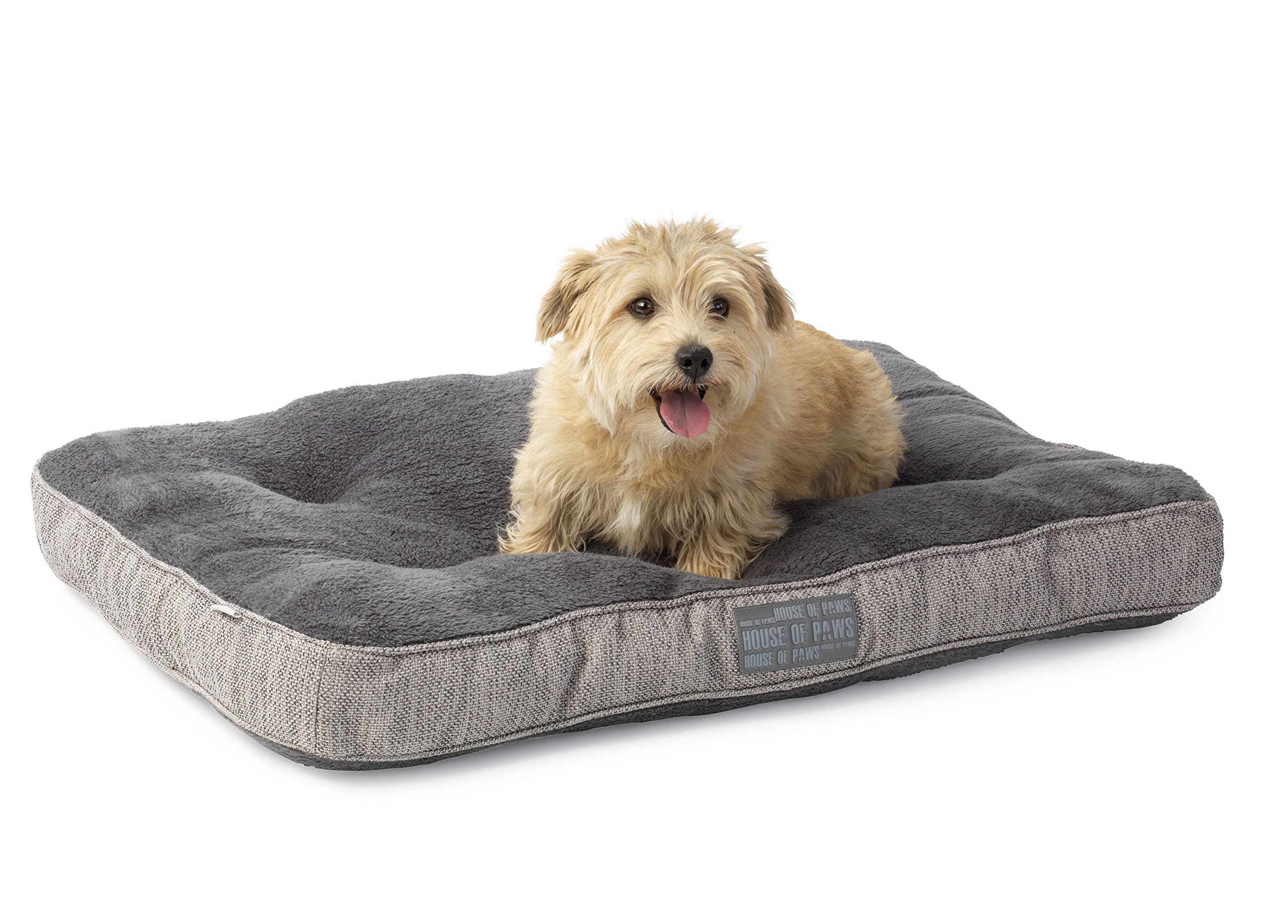 House of Paws Grey Hessian Soft & Plush Small Boxed Duvet Bed for Dogs - Non-Slip and Machine Washable