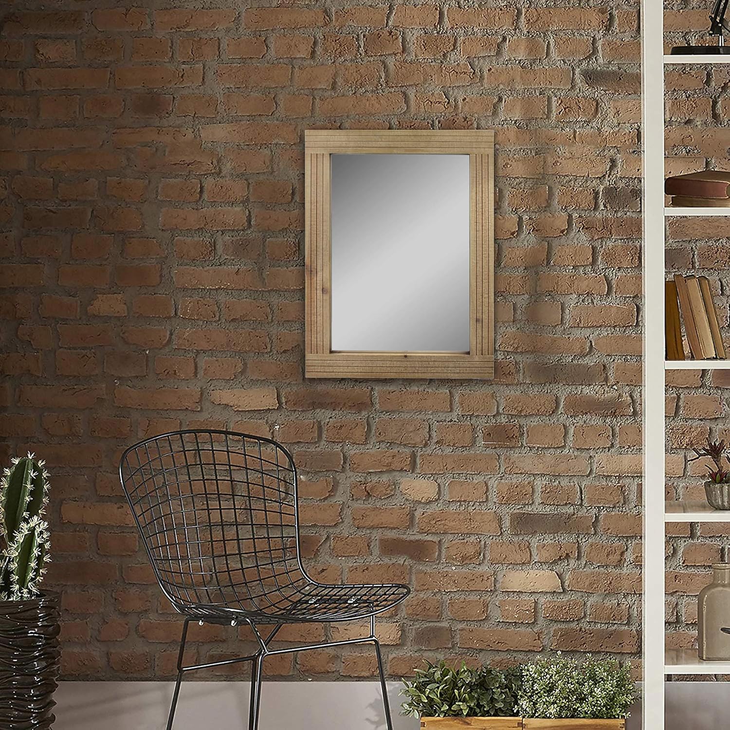 Stonebriar Rectangle Natural Wood Hanging Wall Mirror, Medium, Brown: Home & Kitchen