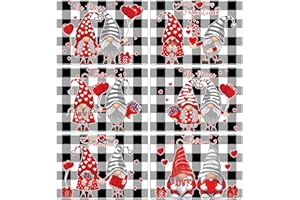 OBUSATT Valentine's Day Placemats Set of 6 Gnomes Plastic Table Mats Buffalo Plaid Place Mats Love Hearts Table Decoration for Anniversary Wedding Party Kitchen Dining Decoration 17 x 13 Inch