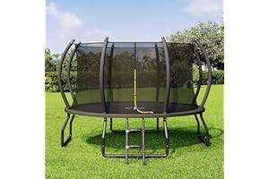 YUMPIE 8FT 10FT 12FT 14FT 15FT 16FT Outdoor Trampoline with Enclosure Net and Ladder, Recreational Trampolines for Kids and Adults, Quick Connect Frame, ASTM Approval