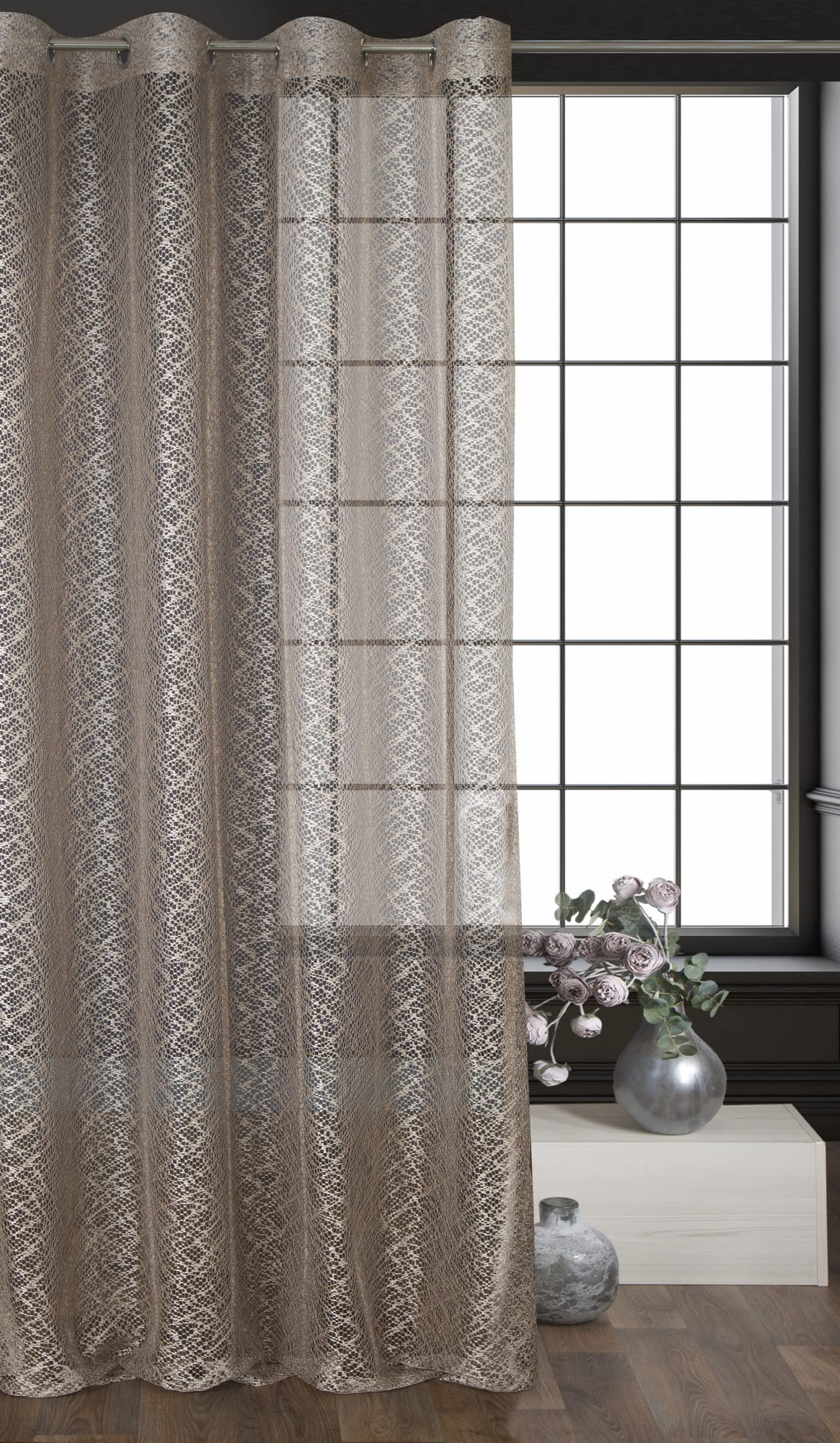 Eurofirany AMANDA Net Curtain with Eyelets - 1 Pc, Window Curtain, Transparent, Sheer Curtain for Living Room Bedroom Children's Room Dining Room, W55 x L98, Beige