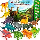 Li'l-Gen Dinosaur Toys for Kids 3-5 - Interactive Dinosaur Sound Book w/Realistic Roars & 12 Large Dinosaur Toys (7") - Inter