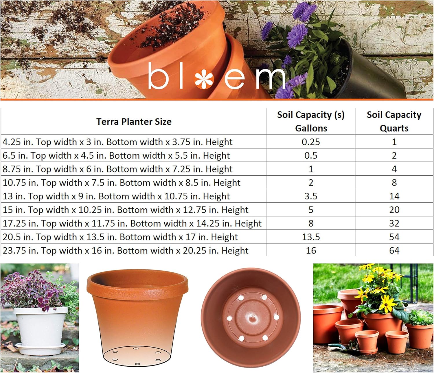 Bloem Terra Plastic Pot Planter 6" Terra Cotta: Garden & Outdoor