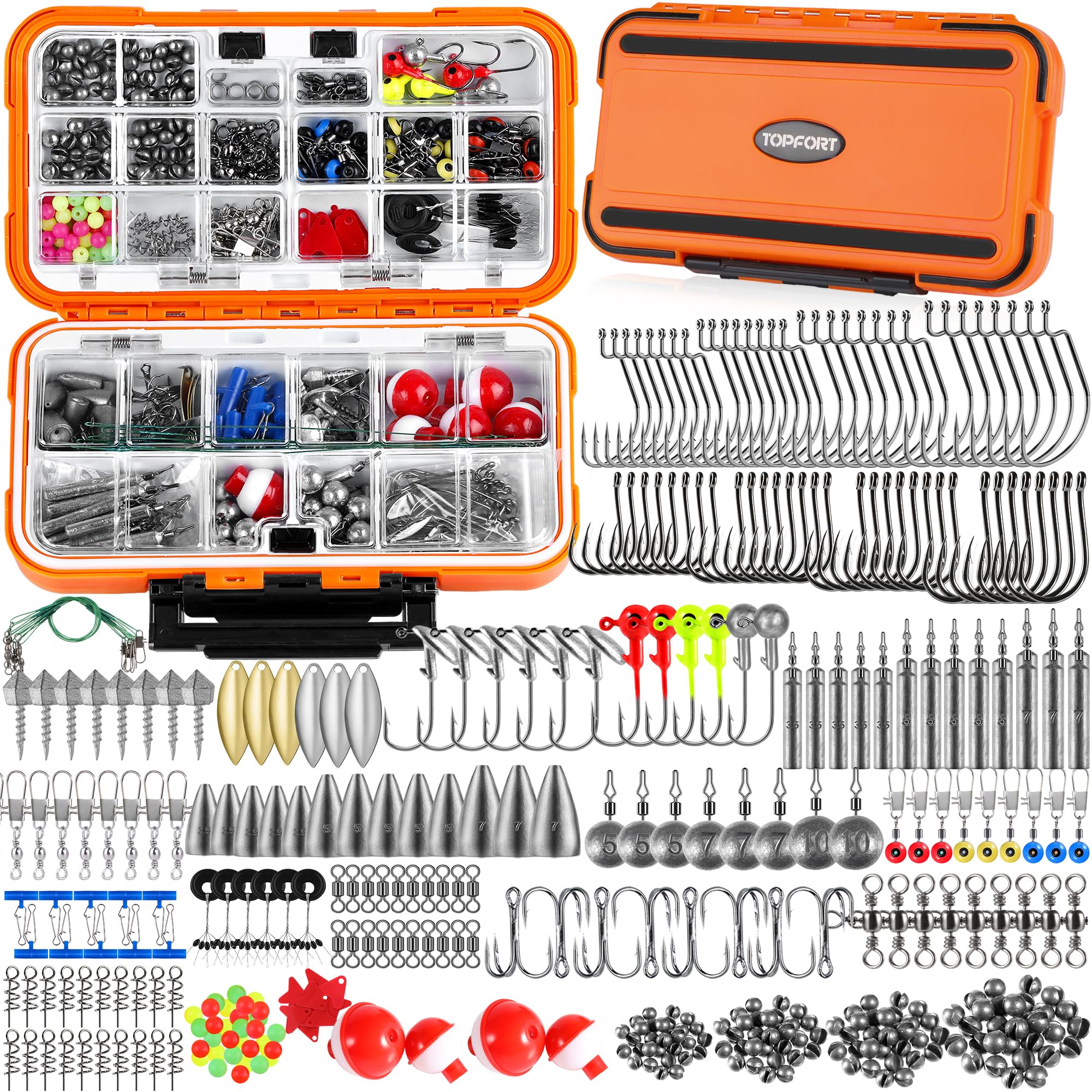 Photo 1 of TOPFORT 187/343pcs Fishing Accessories Kit, Fishing Tackle Box with Tackle Included, Jig Hooks, Bullet Bass Casting Sinker Weights, Swivels Snaps, Sinker Slides, Fishing Gear and Equipment