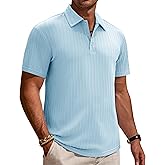 Alimens & Gentle Mens Polo Shirts Short Sleeve Textured Knit Casual Beach Vacation Stretchy Golf Shirts