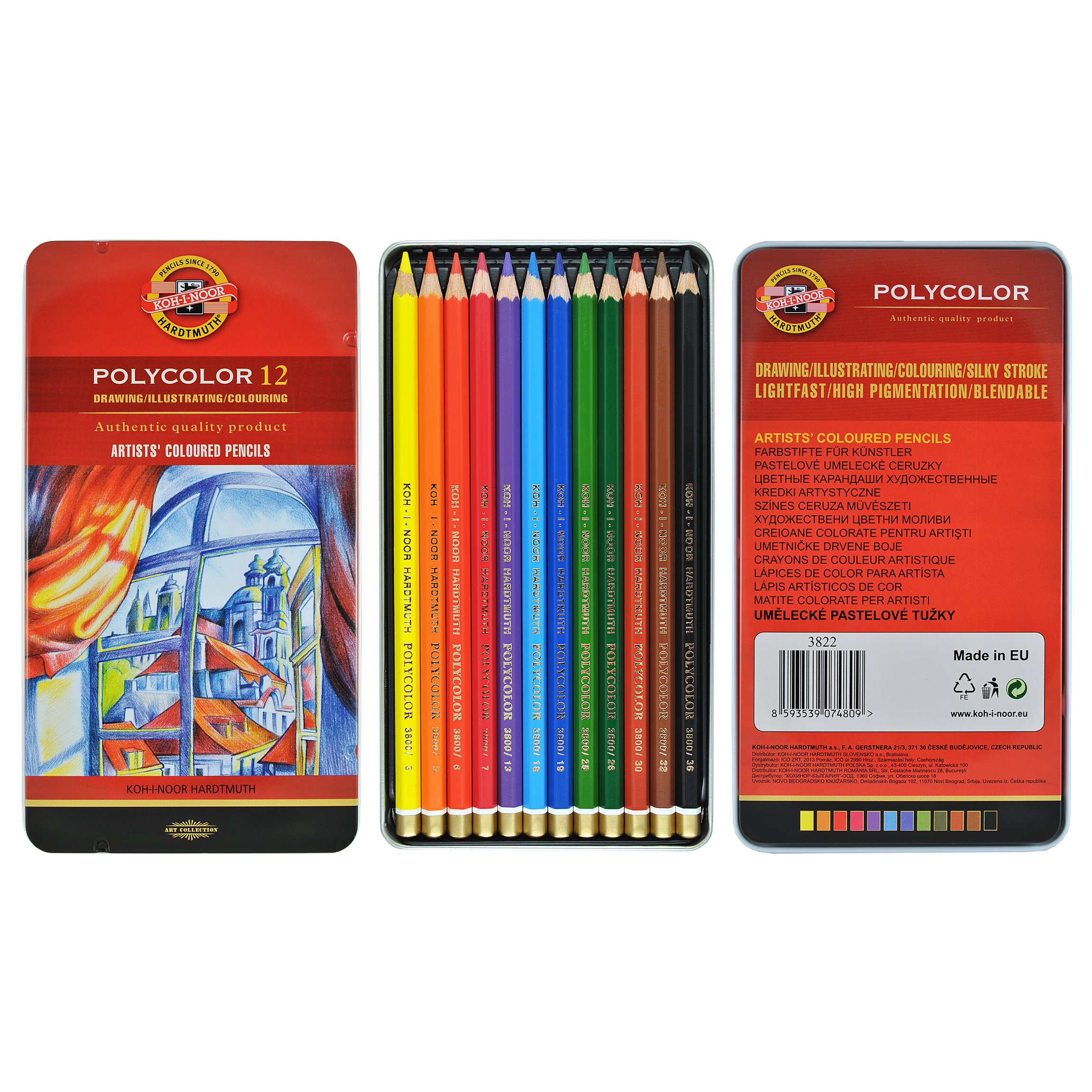 Koh-i-noor Polycolor 12 Artists' Colored Pencils. 3822