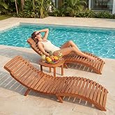 Flamaker Lounge Chair Outdoor Acacia Wood with Side Handle (2 Pieces) | Foldable Pool Lounge Chairs, Outdoor Lounge Chairs for Poolside, Lawn, Backyard