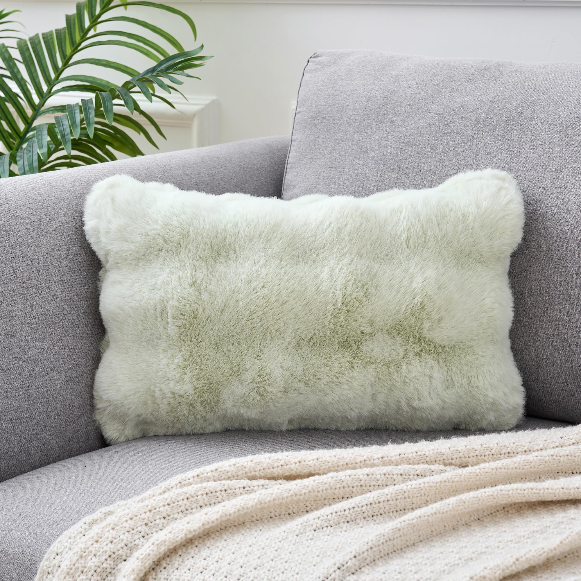 Uxcell 1 Pc Faux Fur Cozy Decorative Throw Pillow Case Luxury Soft Modern Plush Pillowcase Cushion Case for Home Decoration Light Green 30 x 50 cm