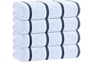 White Classic Cotton Pool Towels Oversized 30 x 60 Inches, Ultra Absorbent and Low Lint Striped Beach Towels for Adults, Stripes Design Luxury Extra Large Bath Towels, Navy Blue, 4 Pack