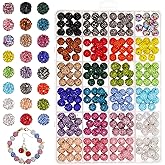 Oqqlin 240 Pcs 24 Colors Rhinestone Beads for Jewelry Making, 10 mm Shiny Crystal Clay Bead Sparkle Disco Ball Beads for DIY Crafts, Necklace, Bracelet, Earring, Gift