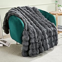 JONIYEAR Solid Thick Bubble Faux Rabbit Fur Throw