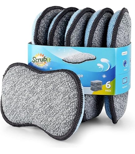 10 Pcs Wood Pulp Sponge, Double-Sided Oil Dishwashing Sponges, Kitchen Cleaning Tool, Reusable