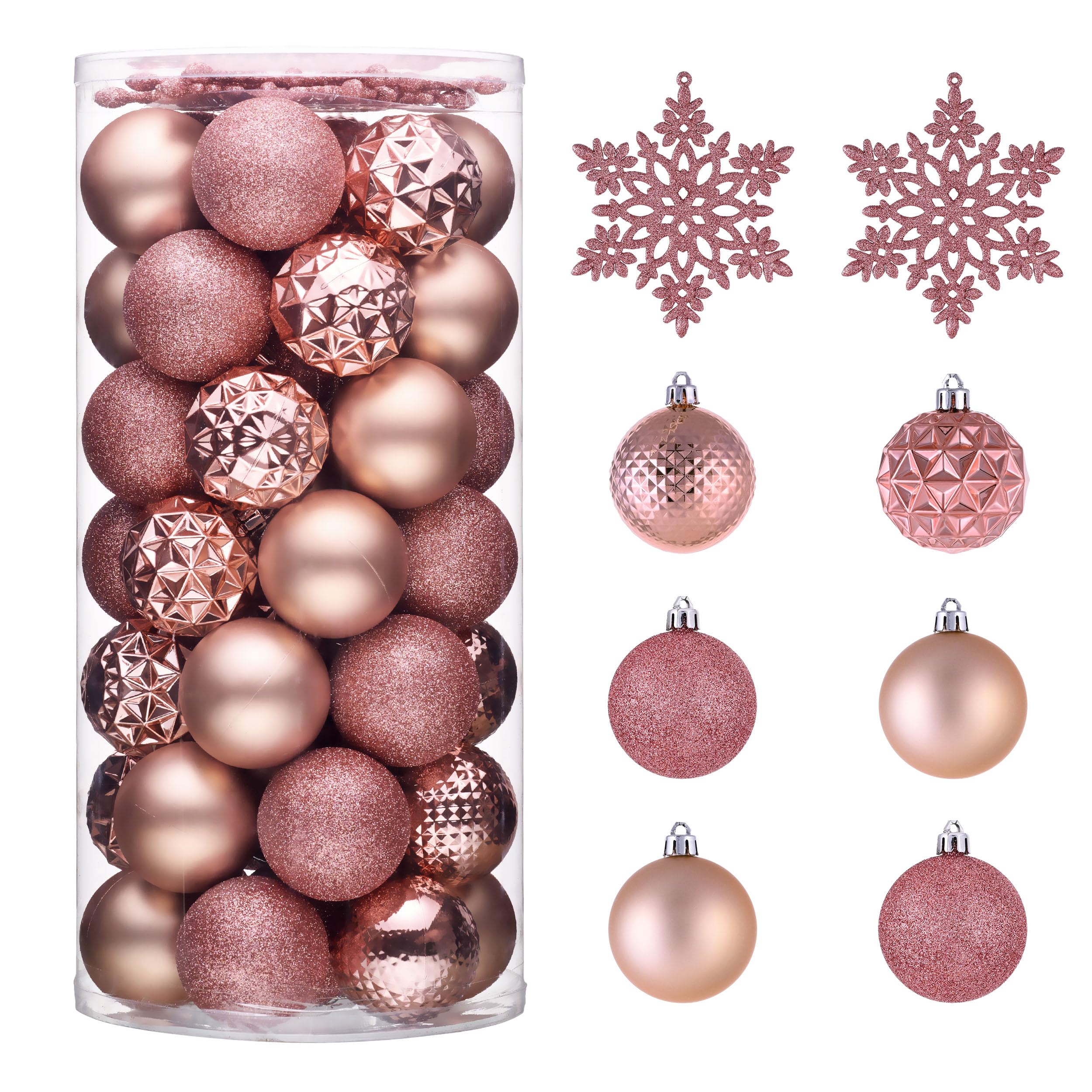 Valery Madelyn Christmas Tree Decorations Ornament Set, 50ct 2.36 Inches Pink Shatterproof Christmas Ball Ornaments Hanging Xmas Holiday Party Decor Image
