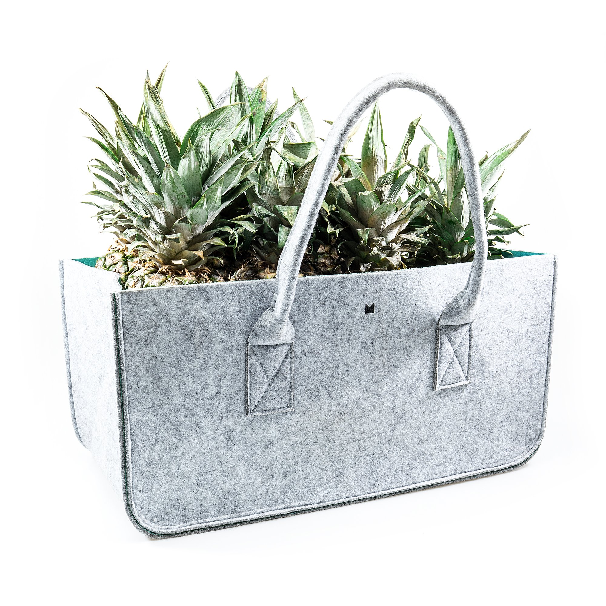 FORMGUT® // Einkaufstasche aus Filz, Filztasche, Tragetasche, Kaminholztasche, Strandtasche, Filzkorb, Einkaufs Tasche, Shopping Bag, Feuerholztasche, Zeitungsständer, Korb // Hellgrau Türkis