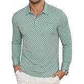 Lexiart Mens Golf Shirt Long Sleeve Slim Fit Quick-Dry Moisture Wicking Performance Print Patterns Polo with Pocket