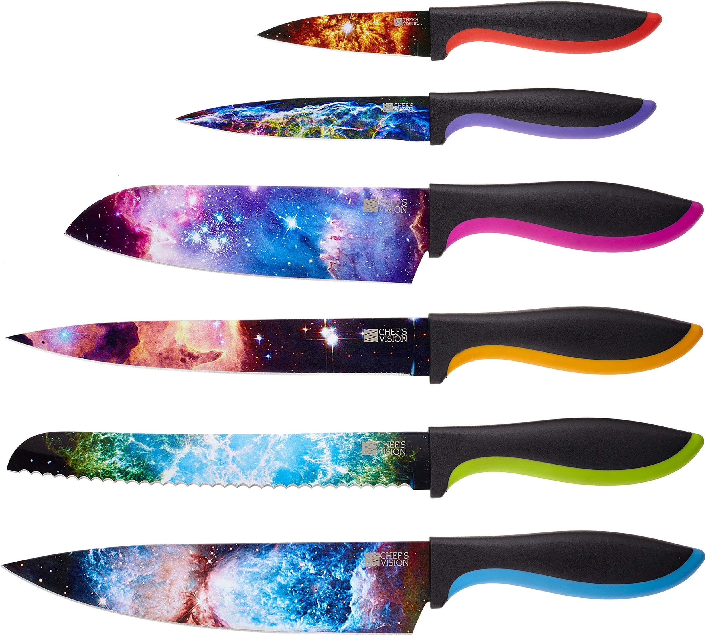 Chef's Vision Cosmos Knife Set - 6-Piece Stainless Steel Kitchen Knives Set with Vibrant Cosmos Design - Perfect House Warming Gift for Women or Men - Unique Kitchen Knife Set Gift