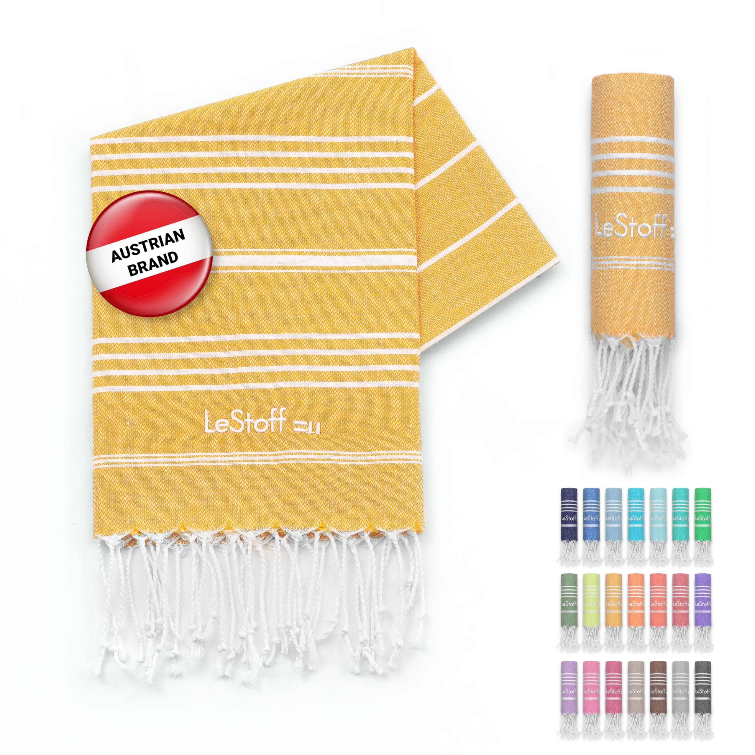 LeStoff Premium Hammam Towel - 100% Organic Cotton - Pre-washed Sustainable Absorbent & Quick-drying - Beach, Bath, Shower, Yoga, Spa & Travel Towel (50 x 100 cm, Yellow)