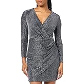 DKNY Womens Long Sleeve Surplice Neck Ruched Bodice Mini Fitted Dress