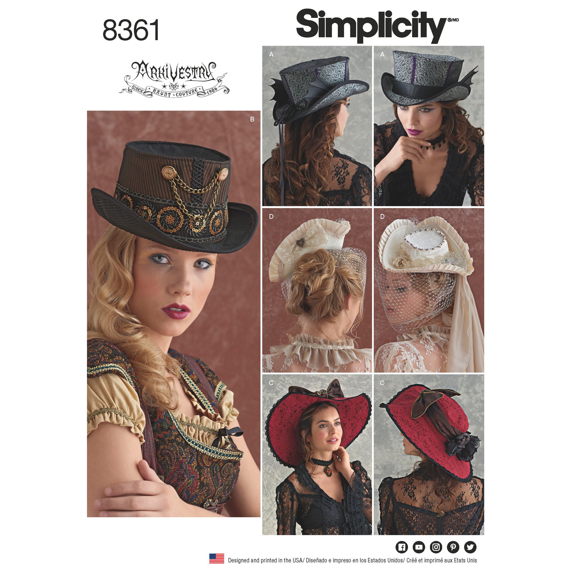 Simplicity Pattern S-M-L Hats Sewing Pattern, White, 21/22/23-Inch, US8361A