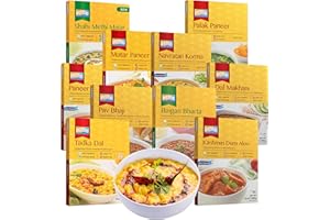 Ashoka Microwaveable Entrees 1932, Vegetarian Sampler Kit, Heat & Serve Meal Pack, Kosher Certified Variety Pack, Authentic Indian Cuisine, Instant Meals, Gluten-Free with No Preservatives, Pack of 10