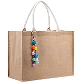 REDSINDA Burlap Beach Tote Bag with Handles for Women, Waterproof Woven Jute Tote Bag for Travel