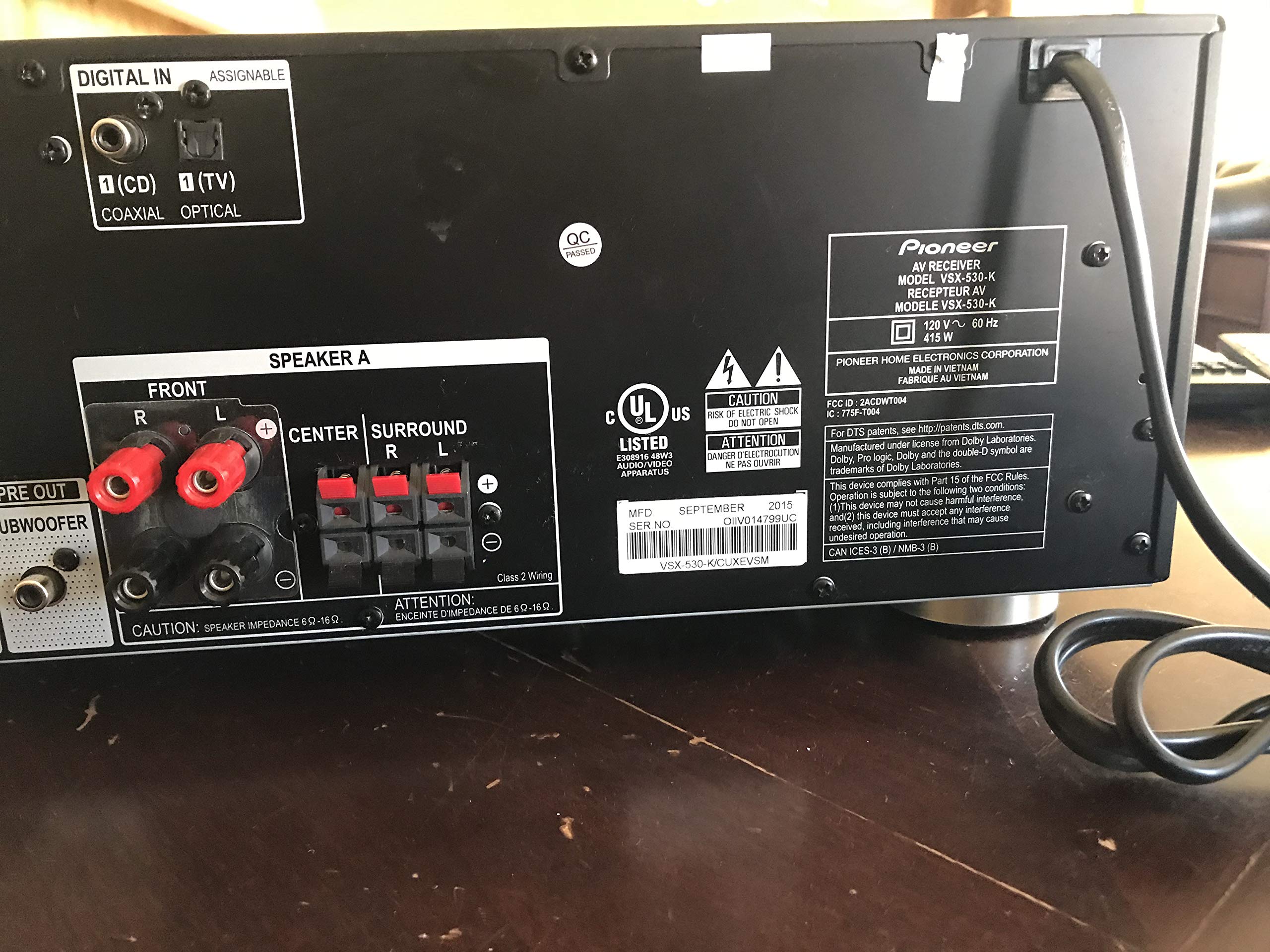 PIONEER VSX-530-K 5.1 Channel AV Receiver with Dolby True HD & Built-in Bluetooth Wireless Technology