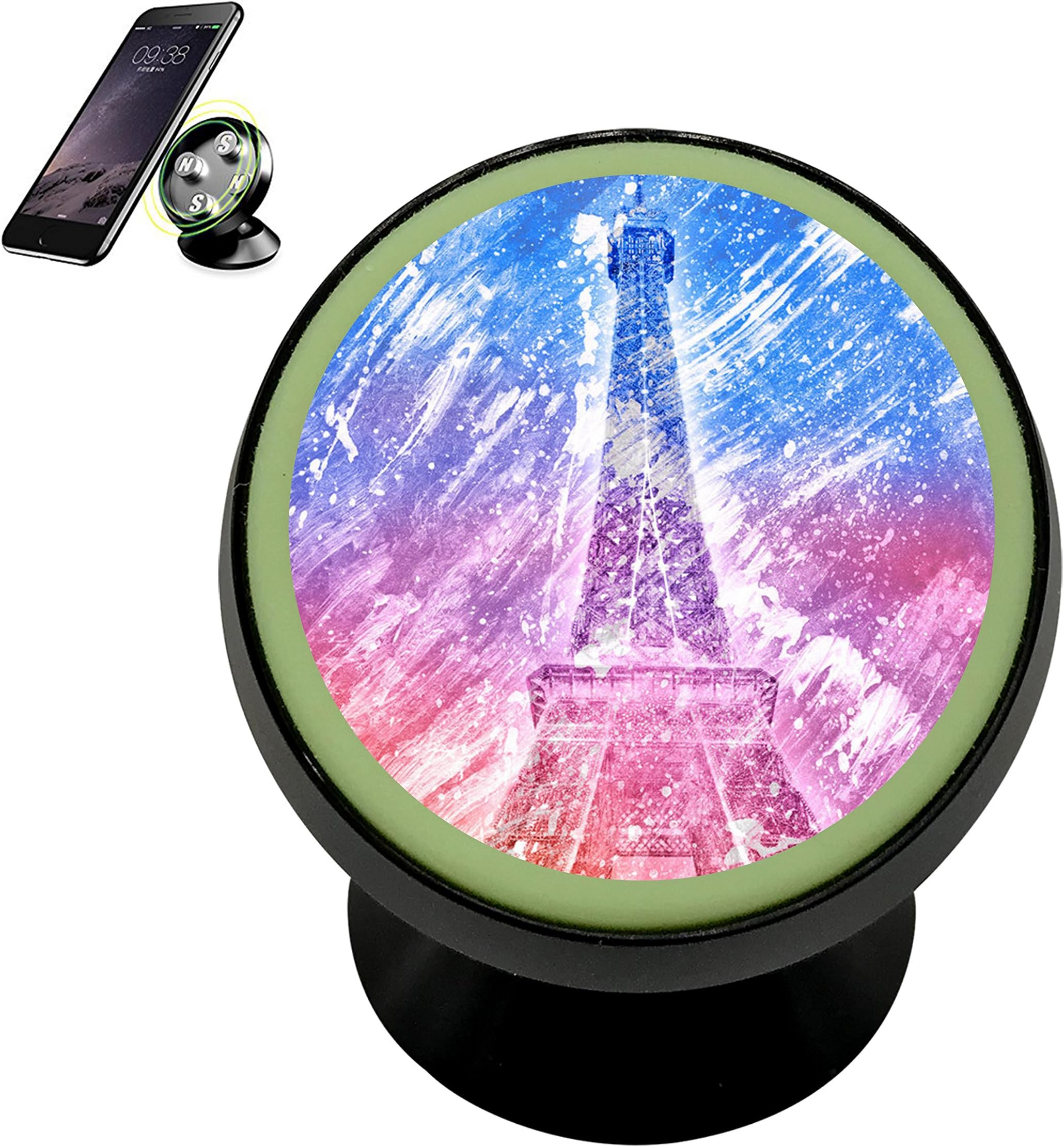 Eiffel Tower 3D Printing Magnetic Phone Car Mount Holder for iPhone 360 Rotation Noctilucent Function,Black