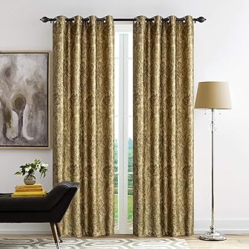 Buy Deco Window Eyelet Dark Brown Floral Design Long Door Curtain