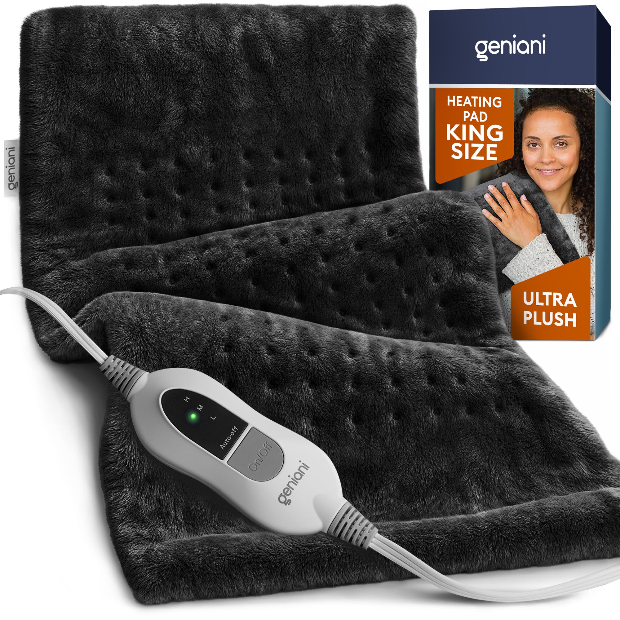 GENIANI Electric Throw - XL Electric Heating Pad for Back Pain & Cramps Relief, Birthday for Women Men Auto Shut Off, Machine Washable, Heat Pad for Neck & Shoulder (12'‘×24