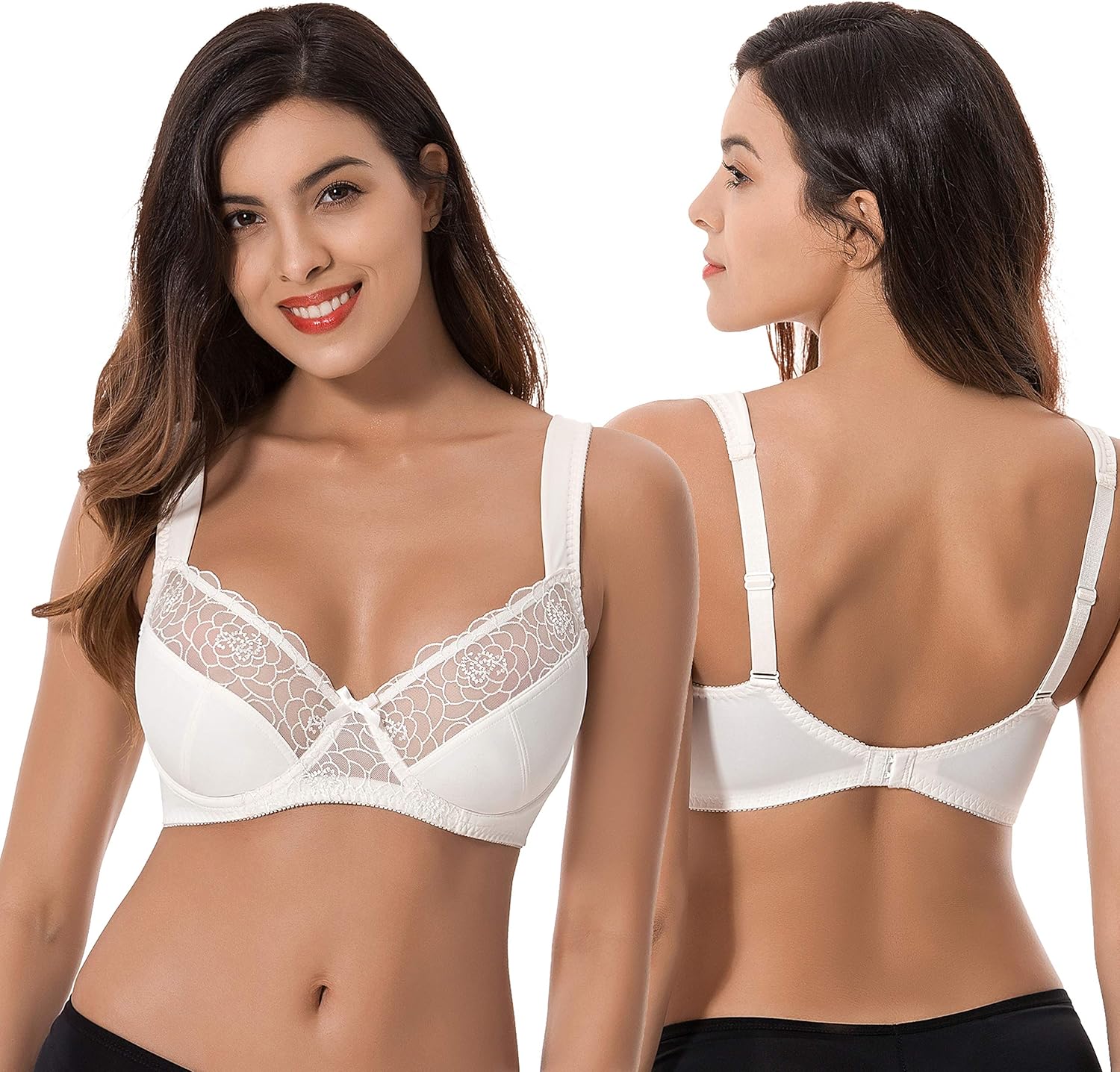 Curve Muse Womens Plus Size Minimizer Underwire Bra with Lace Embroidery-2Or3PK at  Women’s Clothing store
