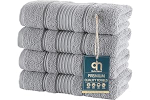 Qute Home 4-Piece Hand Towels Set, 100% Turkish Cotton Premium Quality Towels for Bathroom, Quick Dry Soft and Absorbent Turkish Towel, Set Includes 4 Hand Towels (Grey)