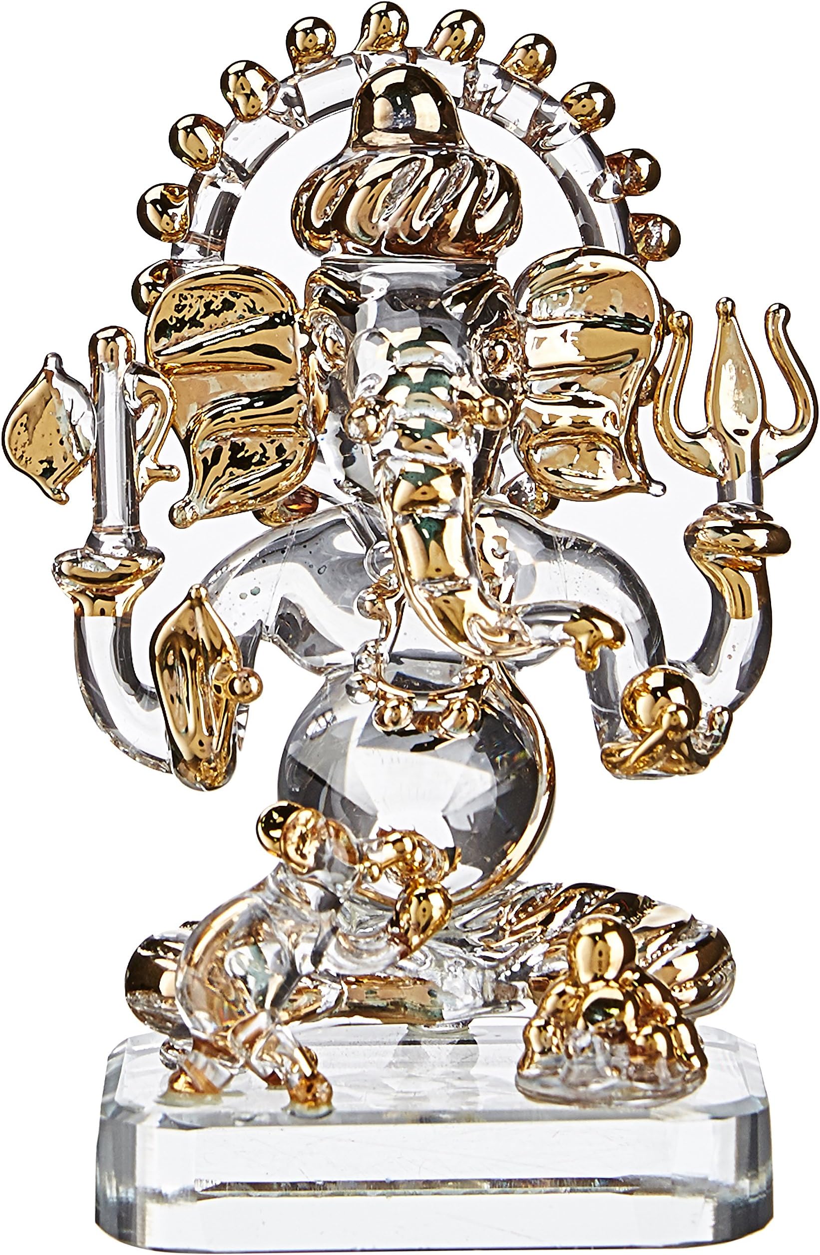 Anasa Decor Crystal Ganesha Glass Idol (5.71 cm x 4.45 cm x 9.53 cm, Gold)