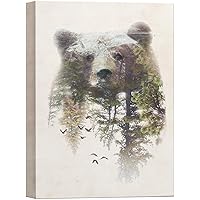 SIGNWIN Canvas Wall Art Bear and Spring Forest Double Exposure Photography Animals Wildlife Digital Art Modern Art Rustic Portrait Edgy for Living Room, Bedroom, Office - 12x18 inches