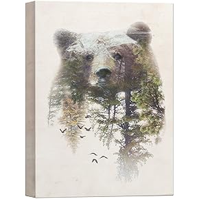 SIGNWIN Canvas Wall Art Bear and Spring Forest...