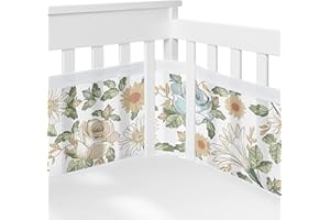 Sweet Jojo Designs + BreathableBaby 2-Piece Breathable Mesh Crib Liner Set (Blue/Yellow Vintage Floral Boho) for Girls, Baby, Infants/Newborn Nursery (Shabby Chic, Boho Bohemian, Farmhouse Wildflower)