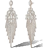 Jessica Simpson Clear Crystal Dangle Earrings for Women, Gold-Tone Valentines Earrings with Rhinestone Fringe
