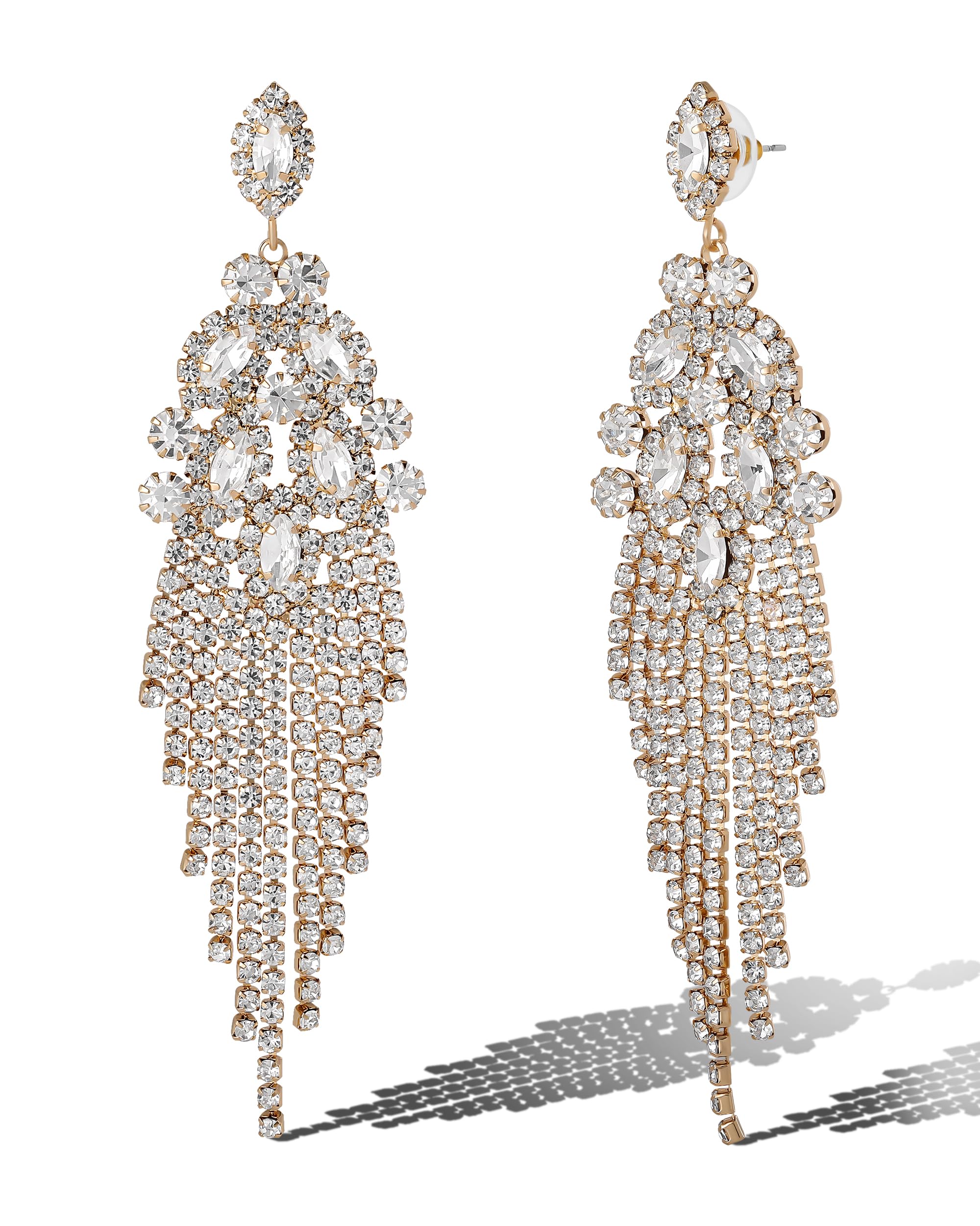 Jessica Simpson Clear Crystal Dangle Earrings for Women, Gold-Tone Valentines Earrings with Rhinestone Fringe