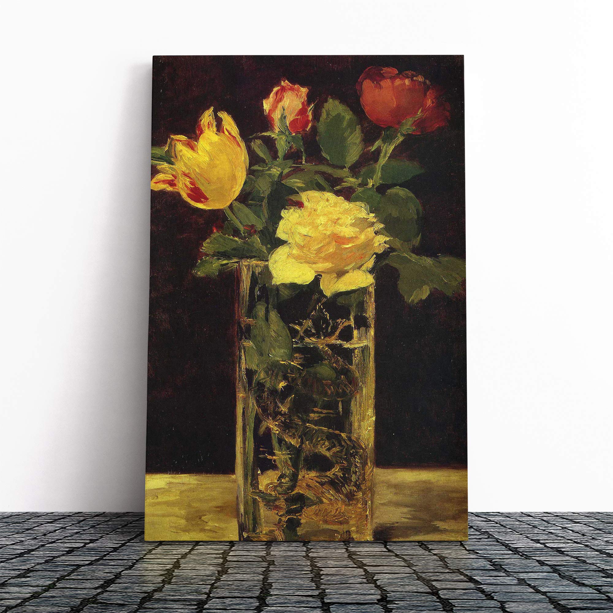 Edouard Manet Rose and Tulip Canvas Print | Gallery Wrapped 30mm Frame Wall Art | 20x14 inches | Ready to Hang | Modern Floral Picture | Living Room Bedroom Lounge Office