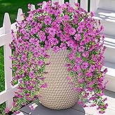 Ammyoo Artificial Hanging Flowers for Outdoors Fake Plants Decoration, 2 Packs Faux Silk Daisy Flower Realistic Outdoor Flowers UV Resistant Porch Patio Window Yard Indoor Spring Decor(Purple)