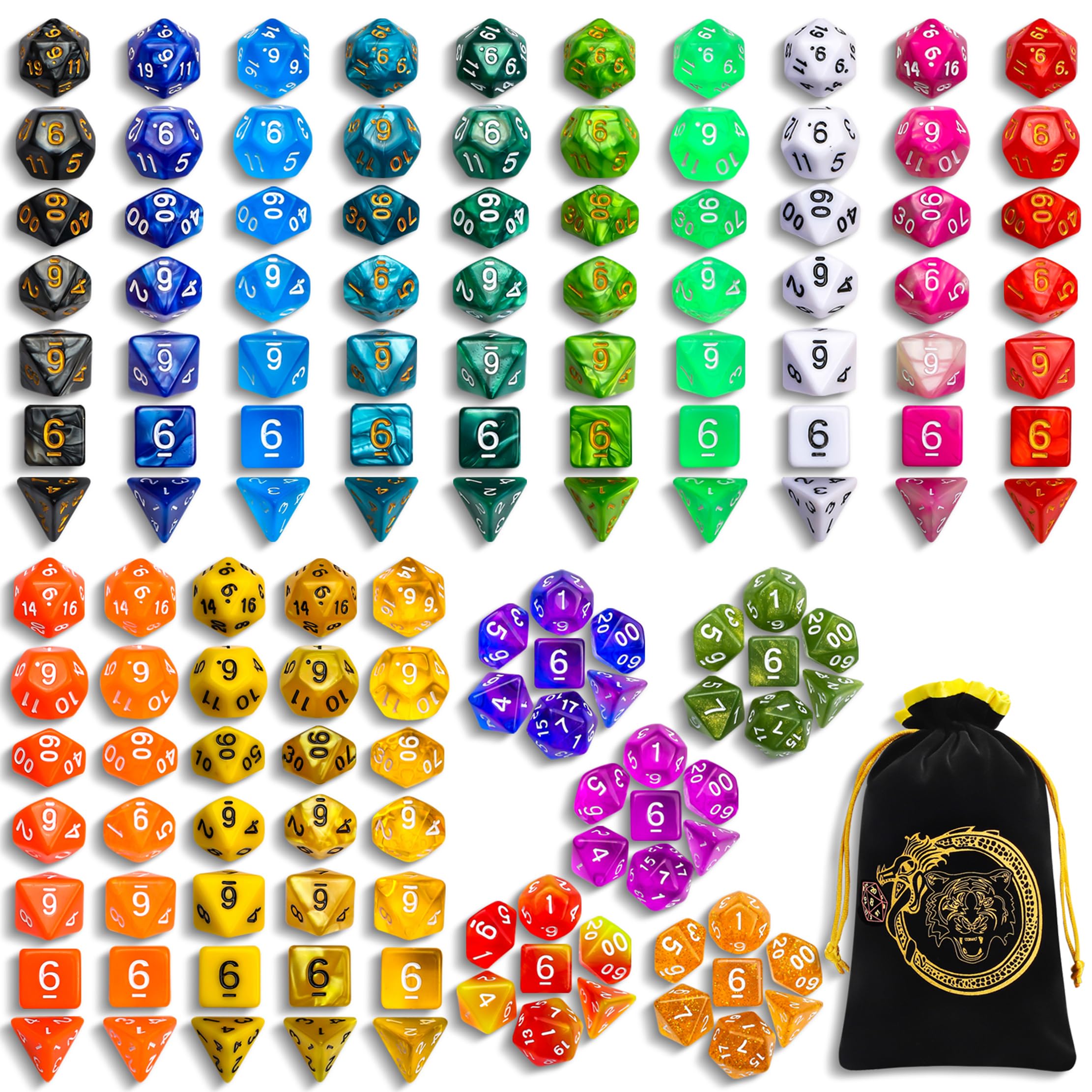 CiaraQ Polyhedral Dice Set - DND Role Playing Dice for Dungeons and Dragons RPG Table Games, Mixed Colors, 140pcs