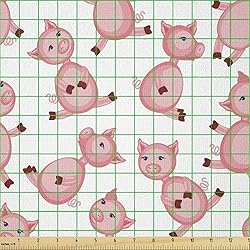 Ambesonne Pig Fabric by The Yard, Cartoon Sitting