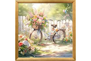 Leczany Cross Stitch Stamped Kits Patterns Craft Kit Needlepoint Full Range of Embroidery Starter Kits Beginners for DIY 11CT 3 Strands | Bicycle and Flowers 16.5×16.5 inches